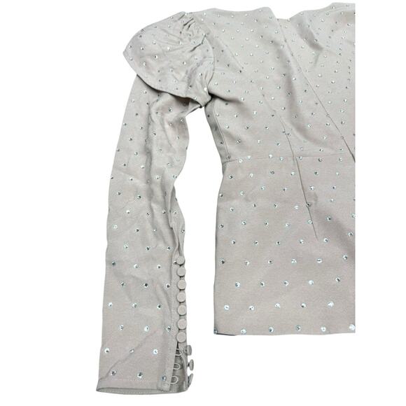 Self Portrait Blush Pink Crystal Button Crepe Blouse Peplum Long Sleeve sz 4 - Picture 9 of 14